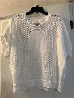 Revolution White Open-Knit Short Sleeve Sweater